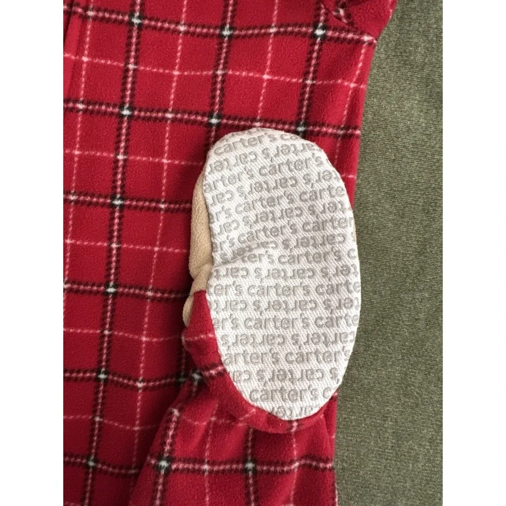 Carter's Plaid Fleece Bear One Piece Sleepwear Red 2T Footed